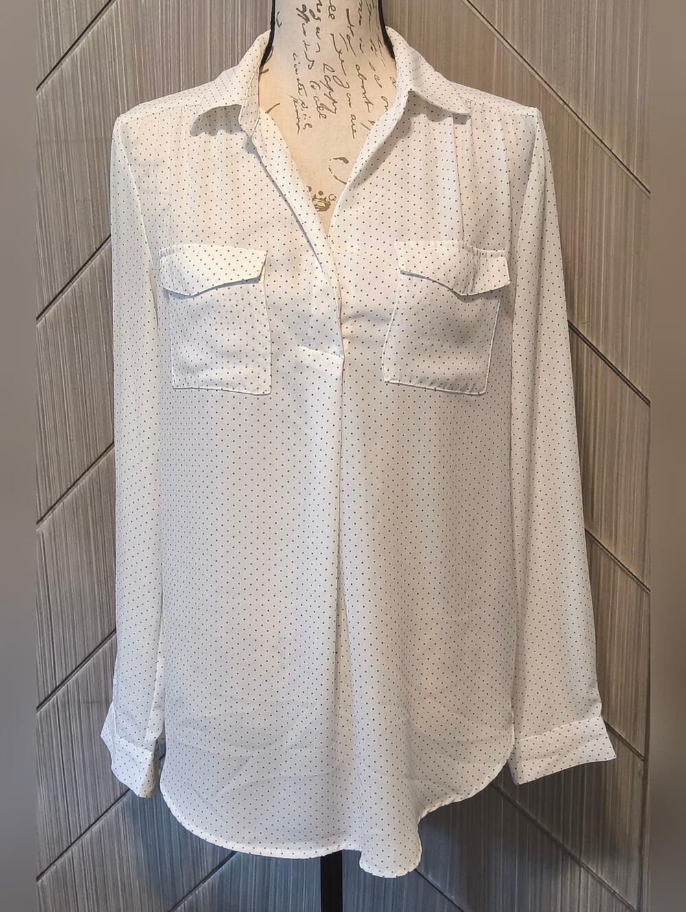 Premise L White w Black Polka Dot And Utility Pocket Shirt Classic Preppy